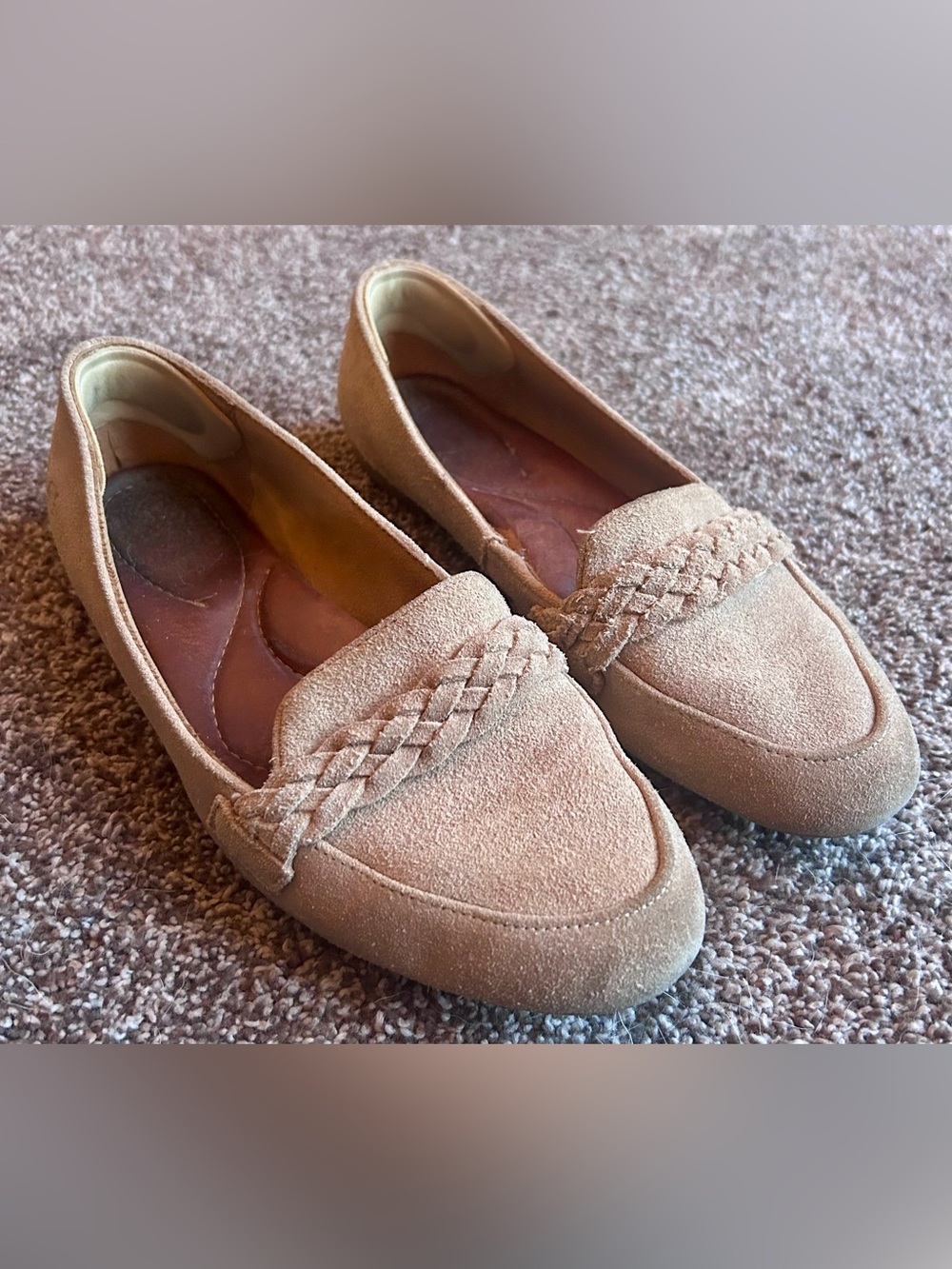 Women's Size 6.5 Suede Braided Taupe Office Penny Loafers